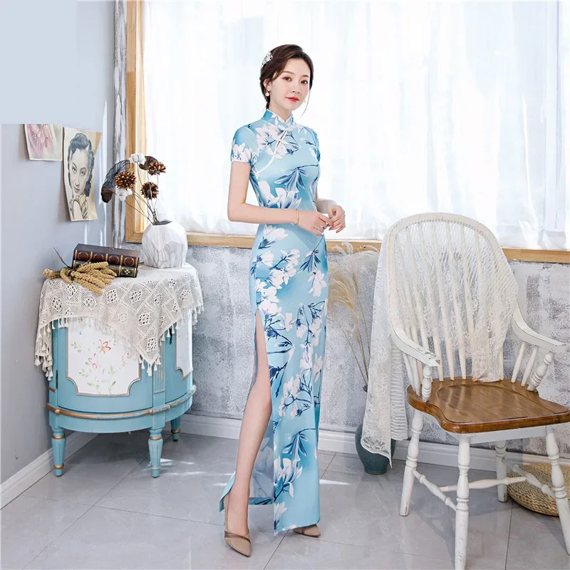 

2023 Elegant Women Cheongsam Chinese Traditional Slim Dress Wedding Costume Long Dresses Sexy Qipao Multi Color 6XL