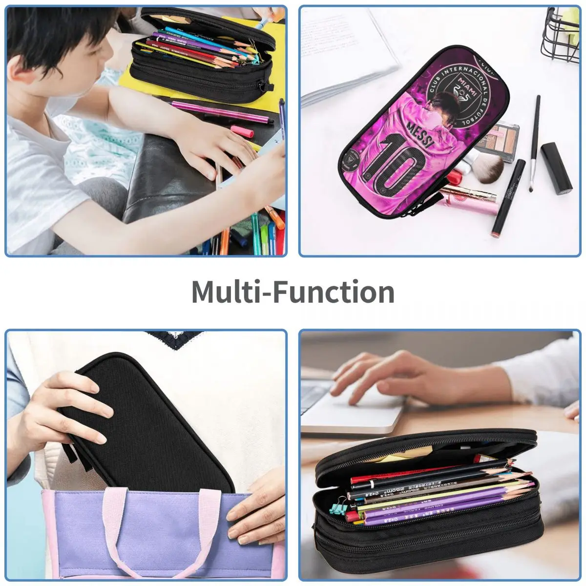 Football Miami Messi Pencil Cases Pencilcases Soccer Messied Pen Holder for Girls Boys Large Storage Bag Office Stationery 5