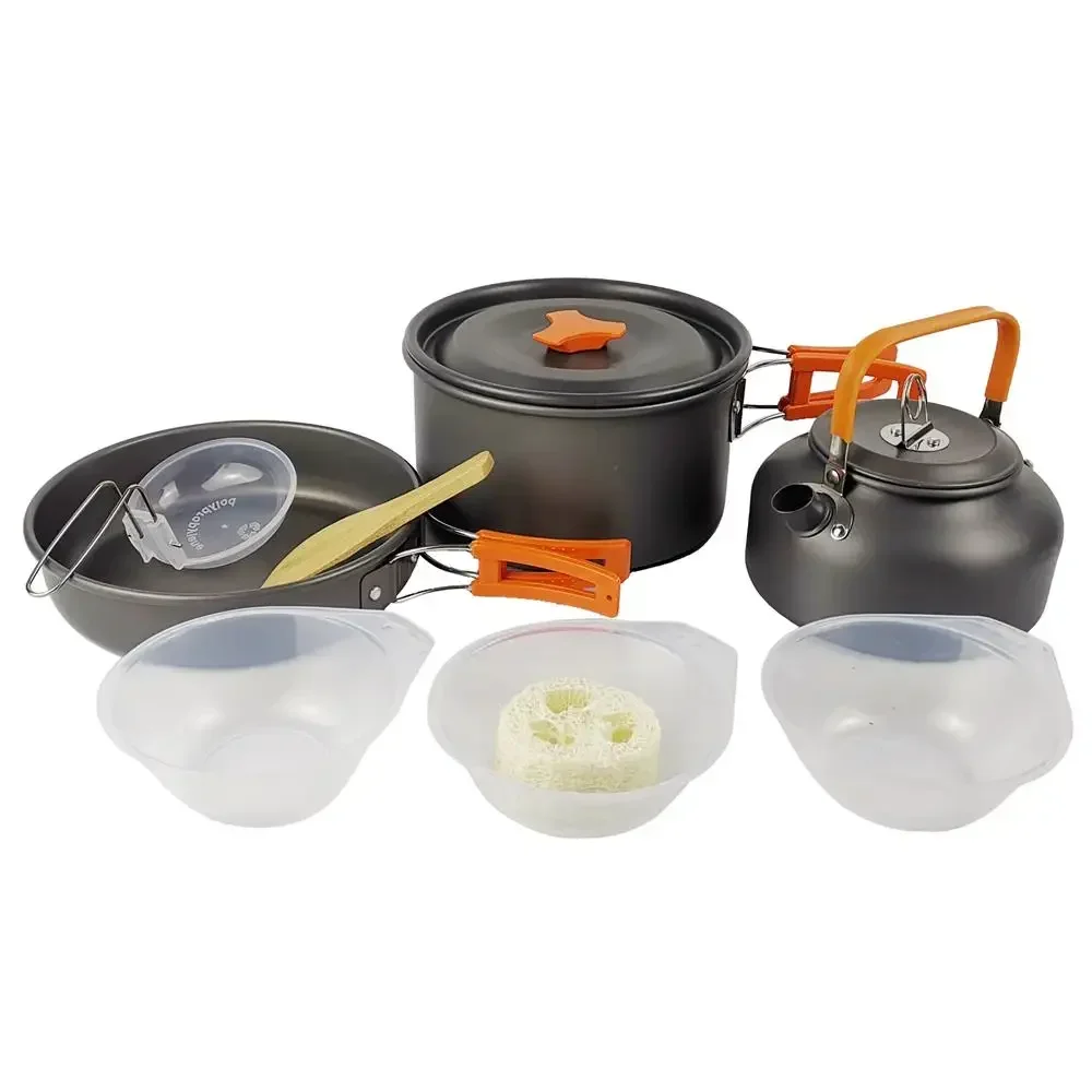 Camping Cookware Set Aluminum Nonstick Portable Outdoor Tableware Kettle Pot Cookset Cooking Pan Bowl for Hiking BBQ Picnic