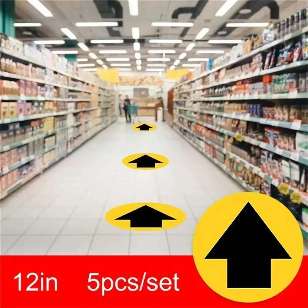 5pcs/set 30cm Arrow Printing Distance Marker Ground Signs Distancing Floor Sticker Round Safety Sign