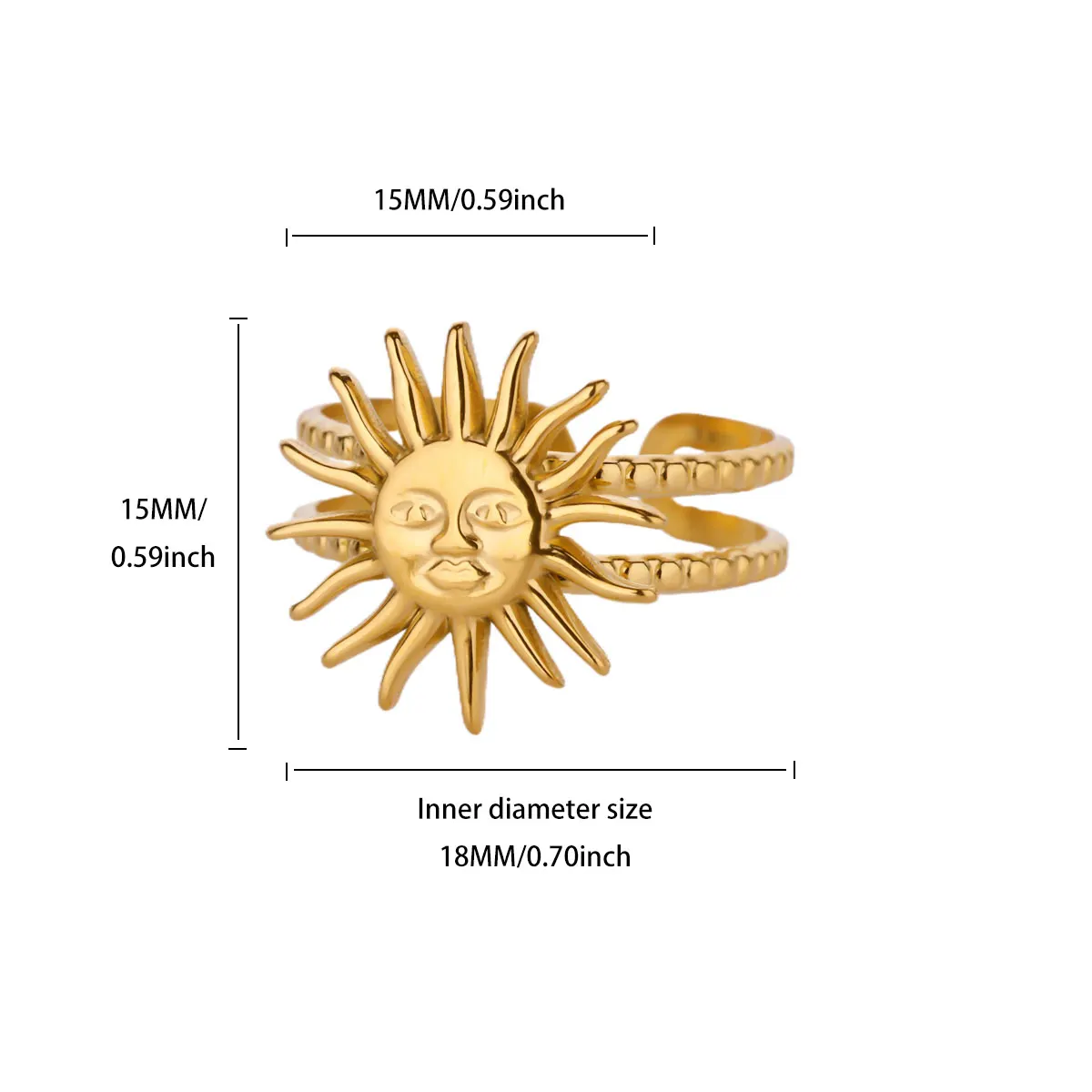 Geometric Sun Rings For Women Gold Color Stainless Steel Adjustable Ring