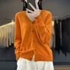 Autumn And Winter New Cardigan 100% Merino Wool Knitted V-neck Sweater For Women, Loose And Soft Cashmere Sweater WQ015 4