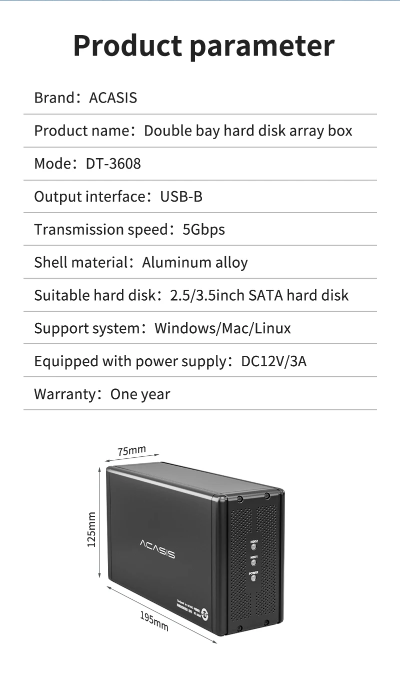 2.5 hdd external case usb 3.0 Acasis 2.5/3.5 Inch Dual Bay External Hard drive Enclosure Array Cabinet SATA Hard Disk Array with RAID Function USB Box desktop hard disk case