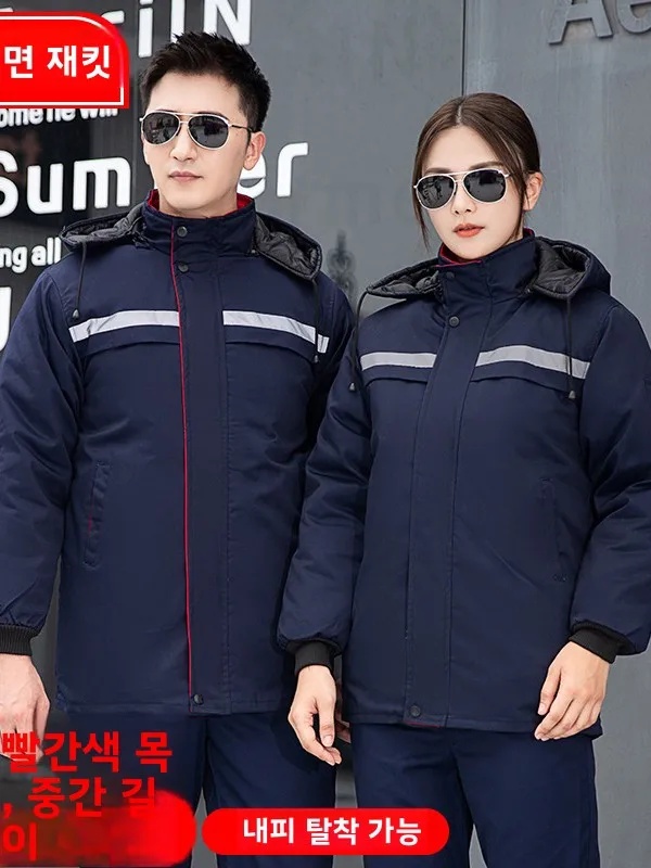 남성과 여성을 위한 두꺼운 면 재킷 겨울 따뜻한 작업복 건설 현장 사용을 위한 야외 내한성 대형 코트