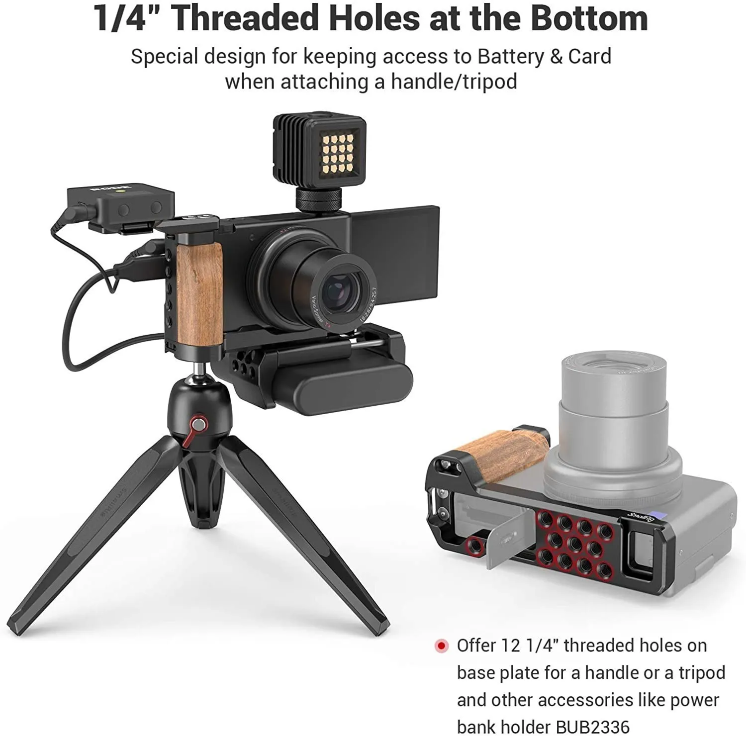 SmallRig ZV1 Camera Vlog Rig L-Shape Wooden Grip with Cold Shoe for Sony ZV1 Cam