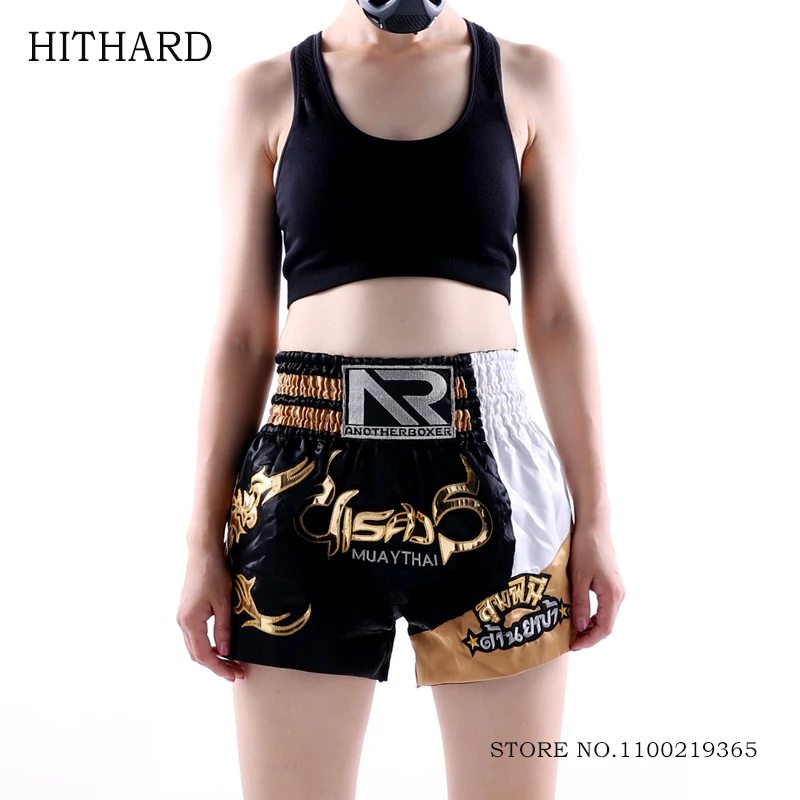 Boxing Shorts Men Women Child Satin Muay Thai Shorts Kickboxing Pants Embroidery Breathable Fighting Thaiboxing Grappling Trunks