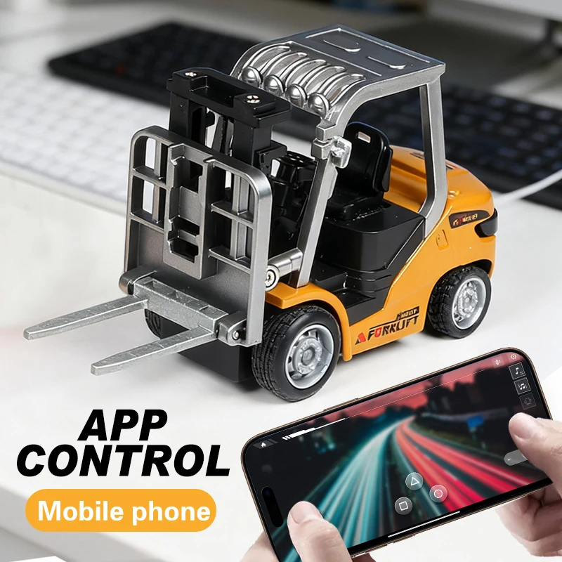 Children's Mini Forklift Toy with Sound & Light - Adjustable Metal Shell Desktop Vehicle