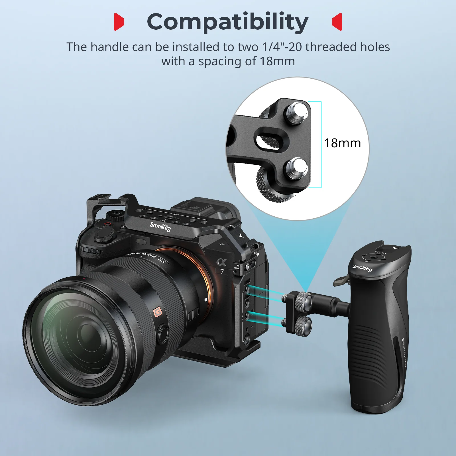 Rotating Side Handle with 1/4"-20 Screws, 360° Adjustment Handgrip for DSLR Came