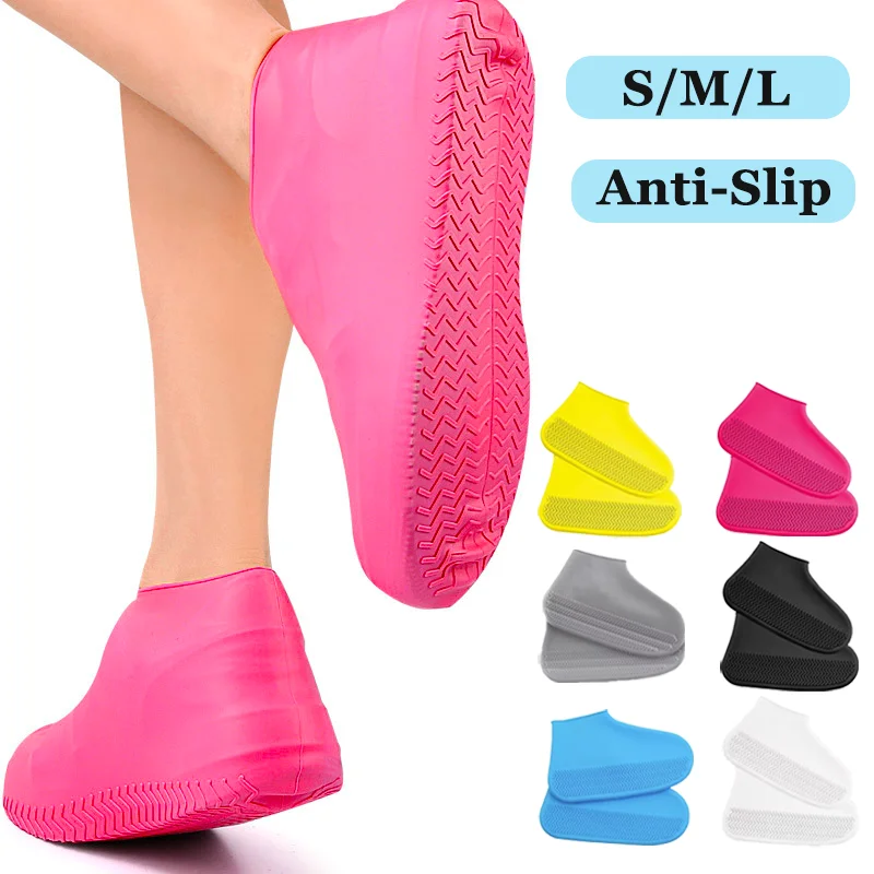 1Pair Reusable Waterproof Rain Shoes Covers Outdoor Rainy Day Unisex Rain Boots Non-Slip Wear-Resistan Shoes Protectors Boots