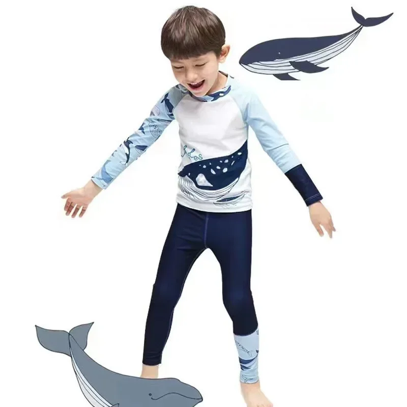 2pc Boys Dophins Swimsuit Two Piece Children Swimwear Swim Trunk Beach Cap Baby Swimsuit Cartoon Split Rash Guard Bathing Suit kids swimsuits