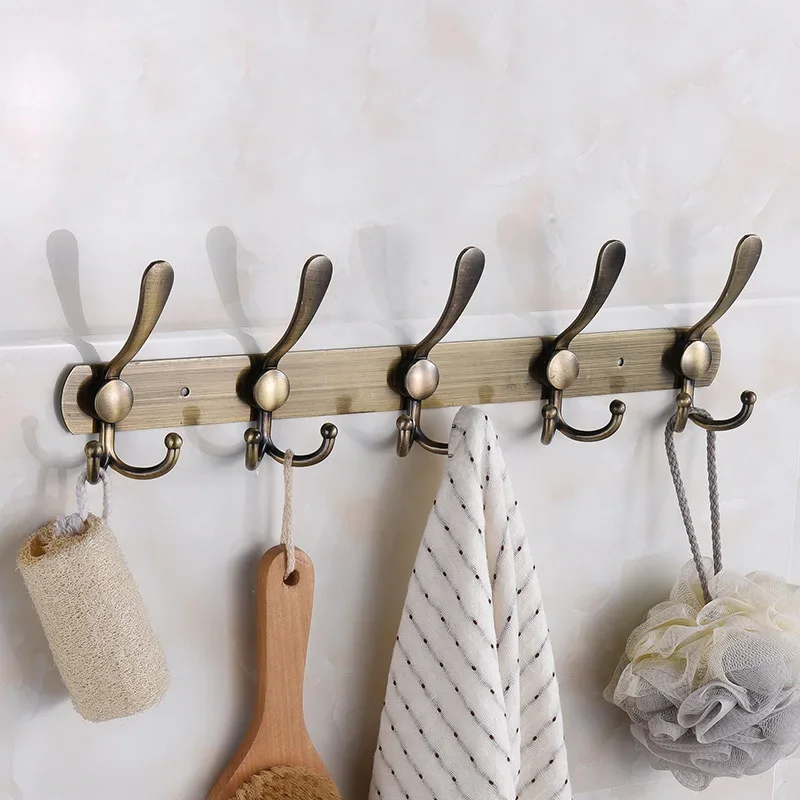 Stainless Steel Wall-mounted Bathroom Hook Rack Towel Clothes Coat Hat Holder Hallway Bedroom Kitchen Storage Rack 5 Hooks