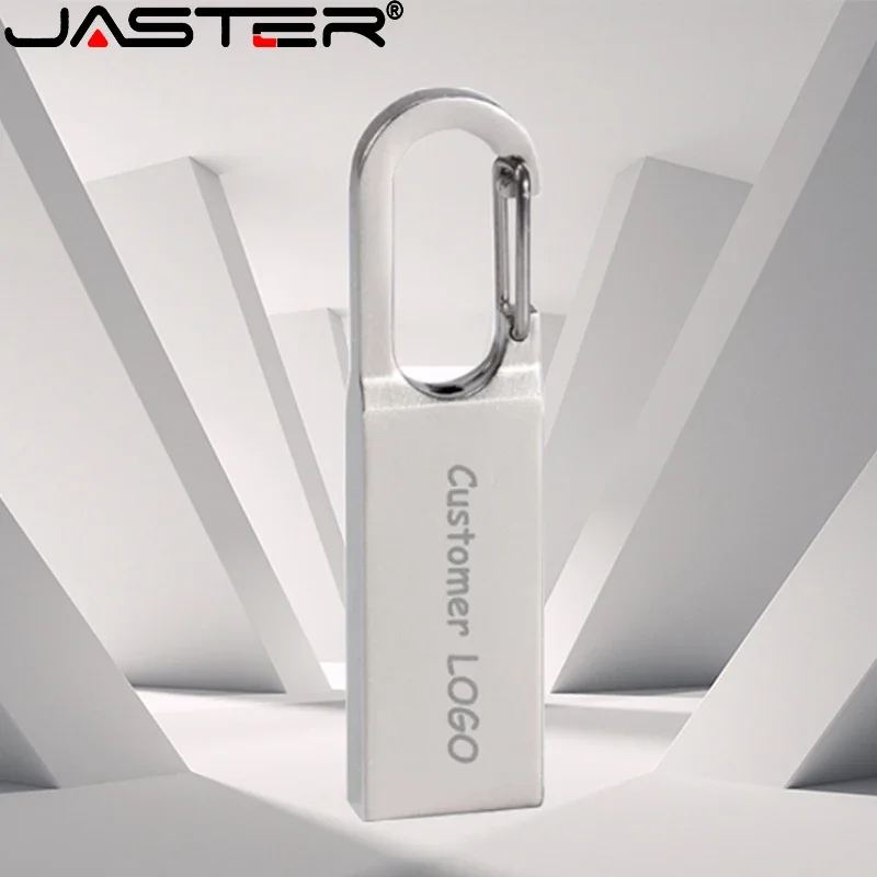 Jaster Pen Drive In Metallo 128Gb Silver Usb Stick 64Gb Fibbia Da Alpinismo U Disk 32Gb Logo Personalizzato Gratuito Memory Stick 16Gb 8Gb 4Gb