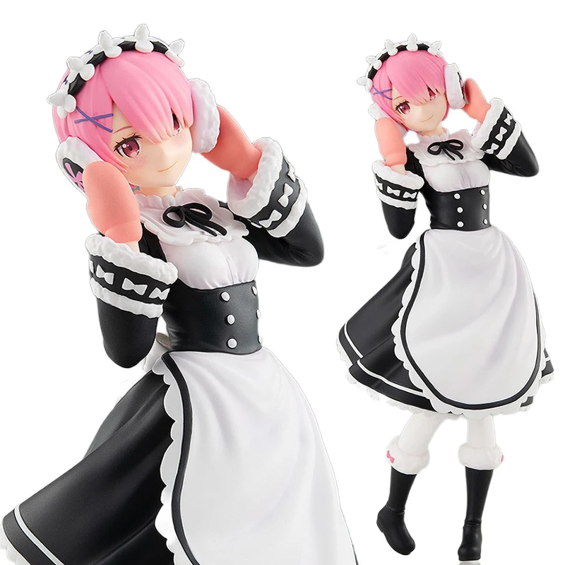 

Original Anime Life In A Different World From Zero Ram Figure Ice Season Maid Kid Toy Gift 17CM Figuire Doll PVC Animes Figuine