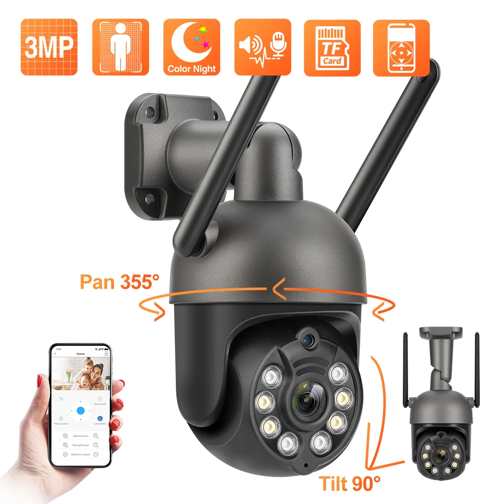 

Techage HD 3MP Mini PTZ WiFi IP Camera Outdoor Waterproof Wireless Security Camera Smart AI Human Detection Video Surveillance