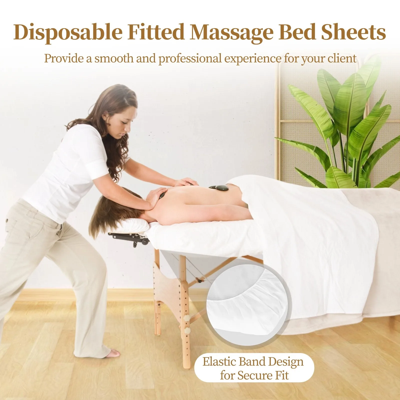 50Pcs White Fitted Massage Bed Sheets Disposable Massage Cover Non-Sticking Non-Woven Fabric Bed Sheet Single Use Hygiene Sheets