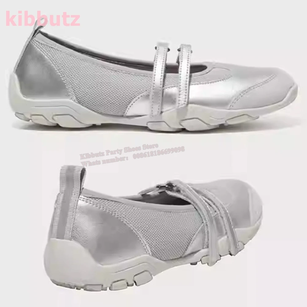 Patchwork Ballet Pump Sneakers Round Toe Flat With Belt Buckle Slip-On Fashion Elegant Sexy Concise Party Dress Women Shoes New