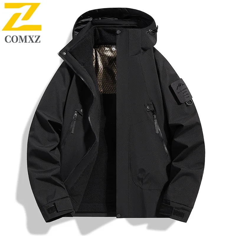 COMXZ Men Graphene Jacket Comfort Outdoor Adventure Thickened Warm Parka Fashion Detachable Hood Windproof Winter Clothing