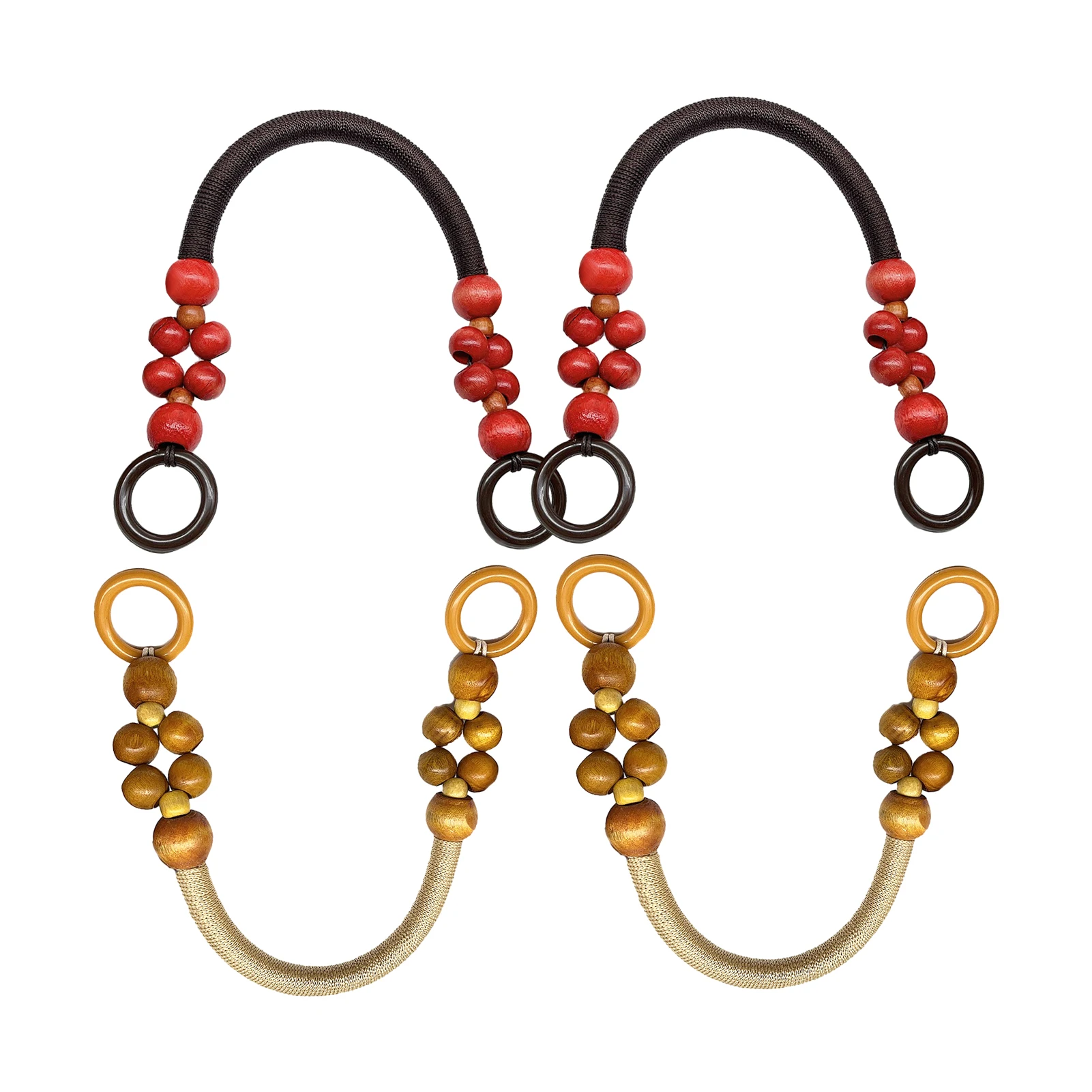 

4pcs Universal Exquisite Fixed Ring Nylon Rope Wooden Bead Tote Shoulder Strap U Shpaed Bag Handle Elegant Rustic Purse Handbag