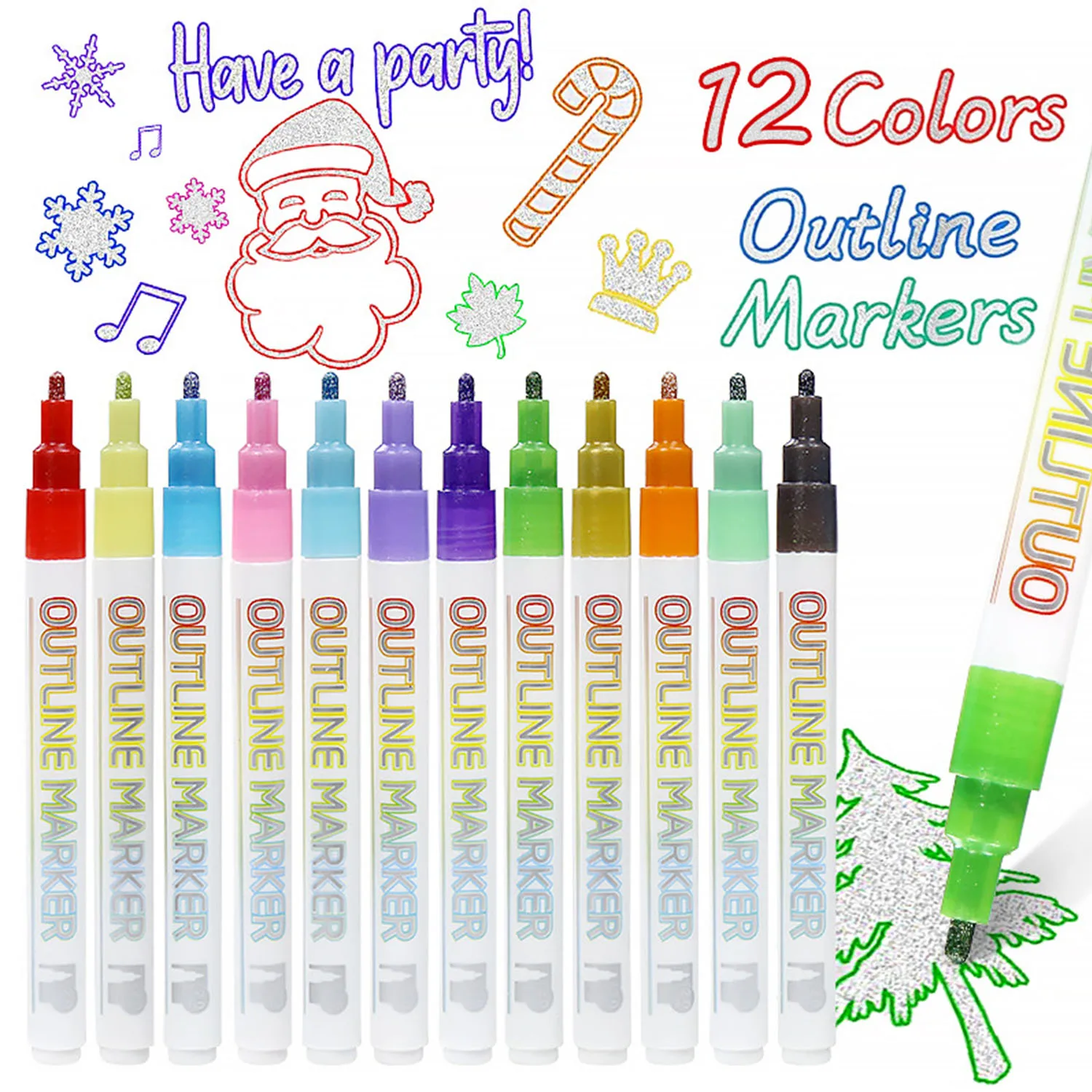 20 Pcs Shimmer Marker Set, 2024 Outline Marker Set, Glitter Gel Double Line  Outline Pen Sparkle Markers Colorful Art Pens for Scrapbooking, Coloring