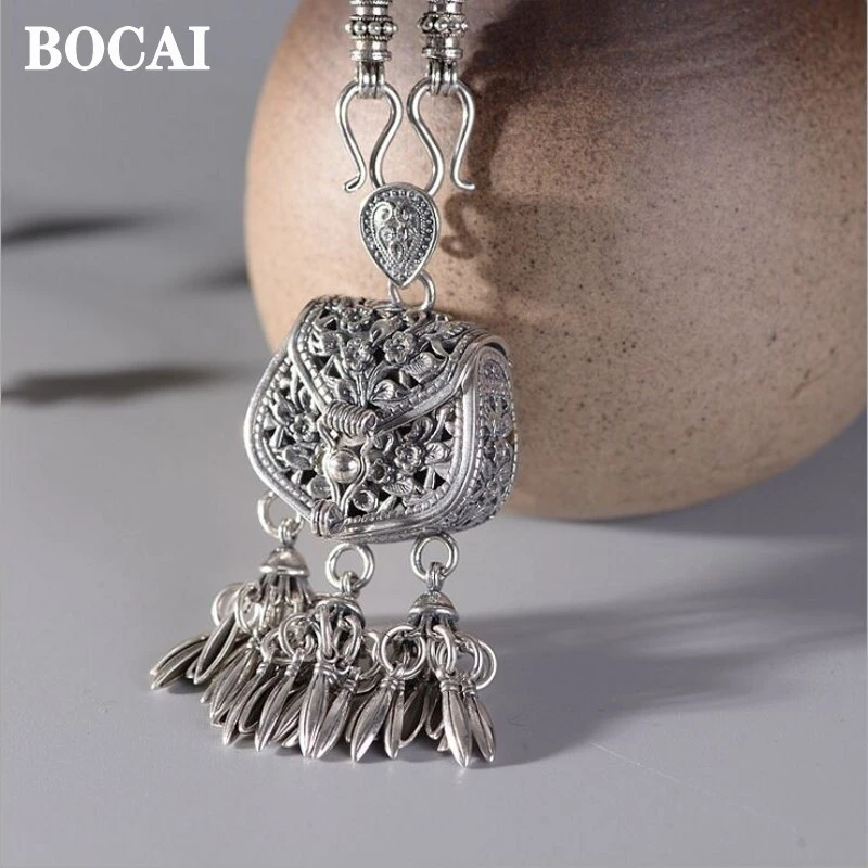 BOCAI Accesorios de joyería de plata S925 auténtica mujer, collares de moda, bolsos artesanales, bolsitas, cadenas de suéter + de cadena| -