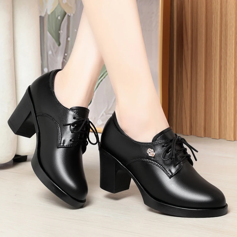 DIMANYU Genuine Leather Women's Shoes Spring 2024 New Lace-up Female Dress Shoes Large Size Office Shoes Lady