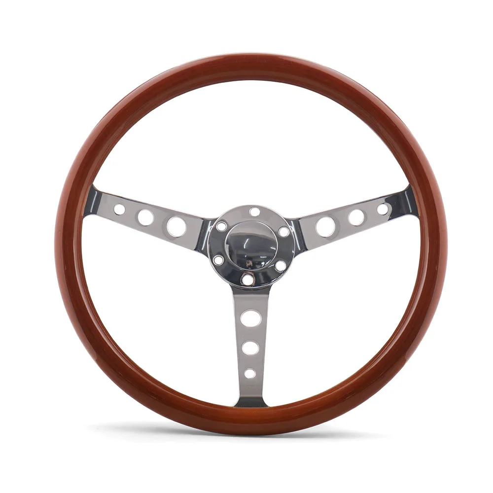 

Car modification: 15 inch 380MM solid wood steering wheel with 6 holes, peach wood vintage steering wheel electroplating bracket