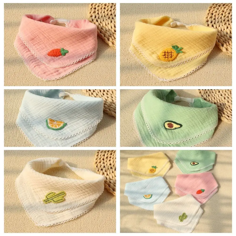 Fruit Printing Baby Muslin Bibs Snap Button Cotton Triangular Saliva Towel Ruffle Candy Color Burp Cloths Feeding Drool Bibs