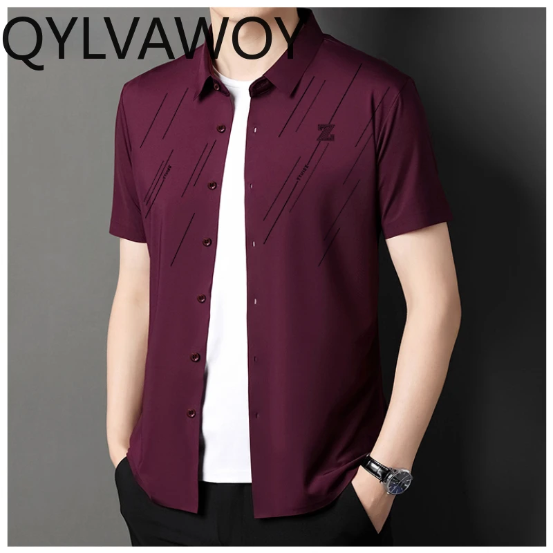 

QYLVAWOY Mens Shirts 2024 Fashion Short Sleeve Top Business Casual Thin Shirts for Men Black Shirt Summer Clothes Chemise Homme