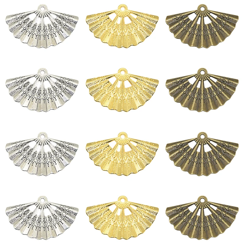 

Wholesale 6pcs Three Color Folding Fan Charms Alloy Metal Pendants For DIY Jewelry Making Supply Arts Crafts 33*21mm