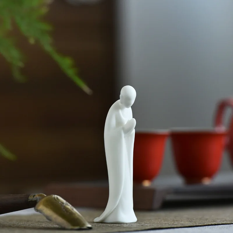 Bonsai ornaments, Zen monks, ceramic white porcelain figures, Buddhist micro landscape decorations, home decor