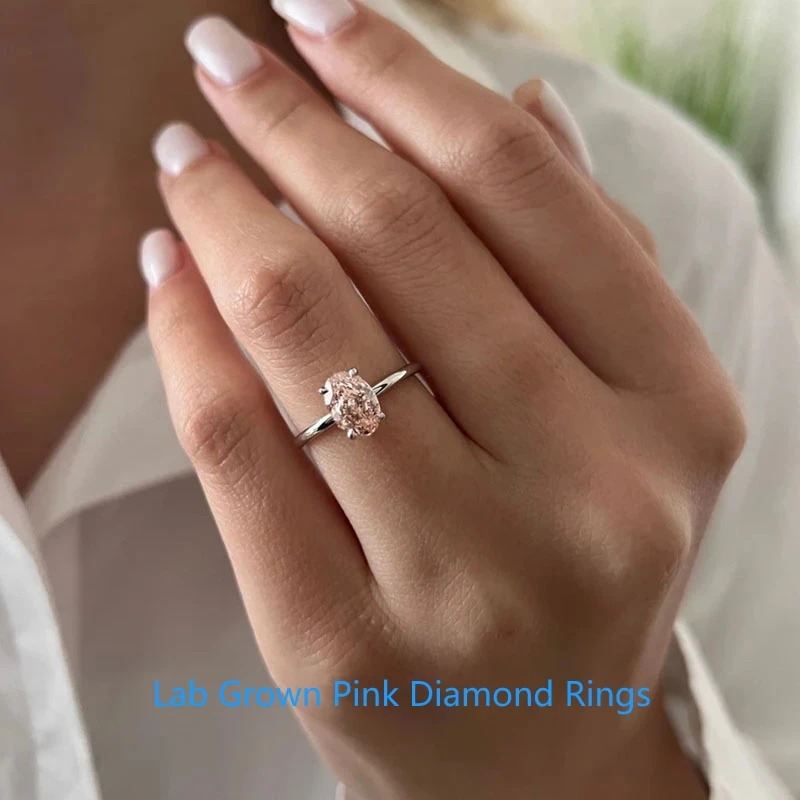 1 Karat ovaler rosafarbener Lab Grown Diamond VS-VVS Solitärring aus Platin 950 CVD HPHT Diamant-Verlobungsring für Frauen