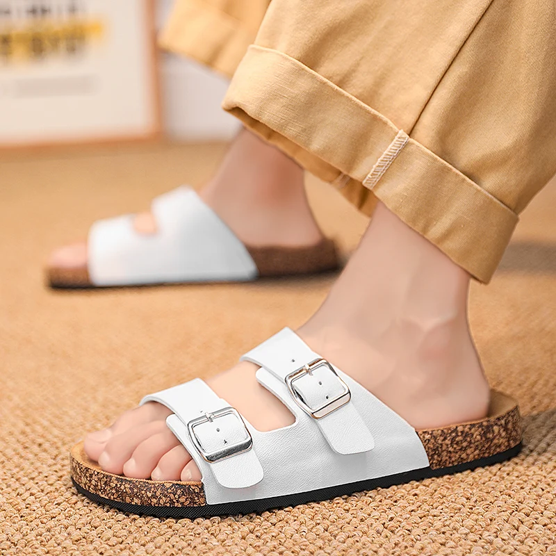 Summer Classic Buckle Men's Slippers Fashion White Lightweight Beach Slippers Women Outdoor Non-slip Comfortable Slides For Men