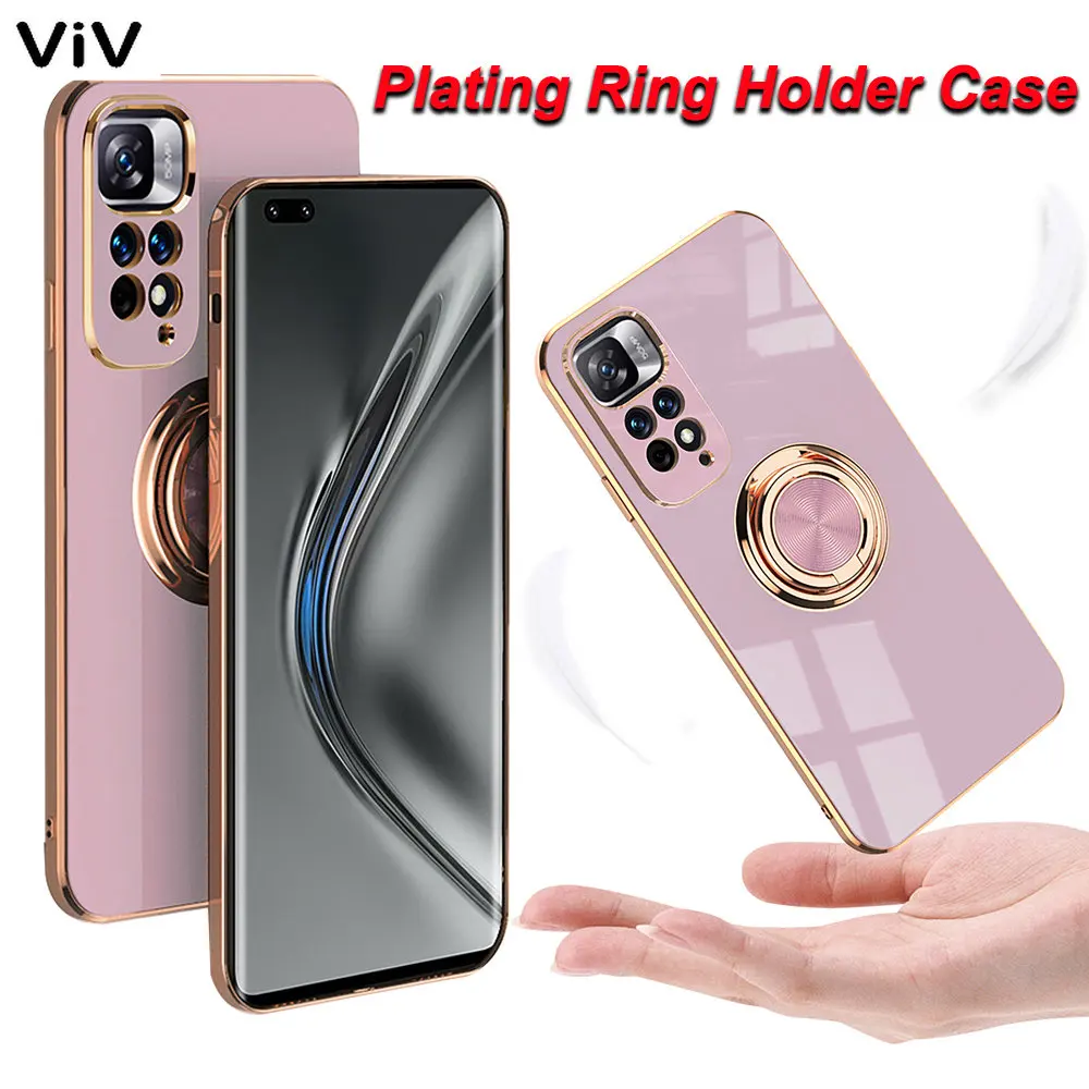 

6D Plating Case for Xiaomi Mi 13 12 12T 11T 11 Lite Pro 10T Redmi Note 11S 9T Magnet Ring Stand Holder Lens Protect Cover Fundas