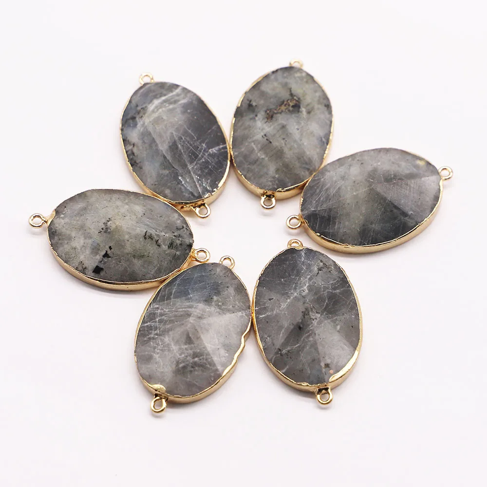 New 35*25MM Natural Stone Charms Connector Labradorite Pendant Charms Double Hole 4pcs Fit DIY Jewelry Bracelet Making Wholesale