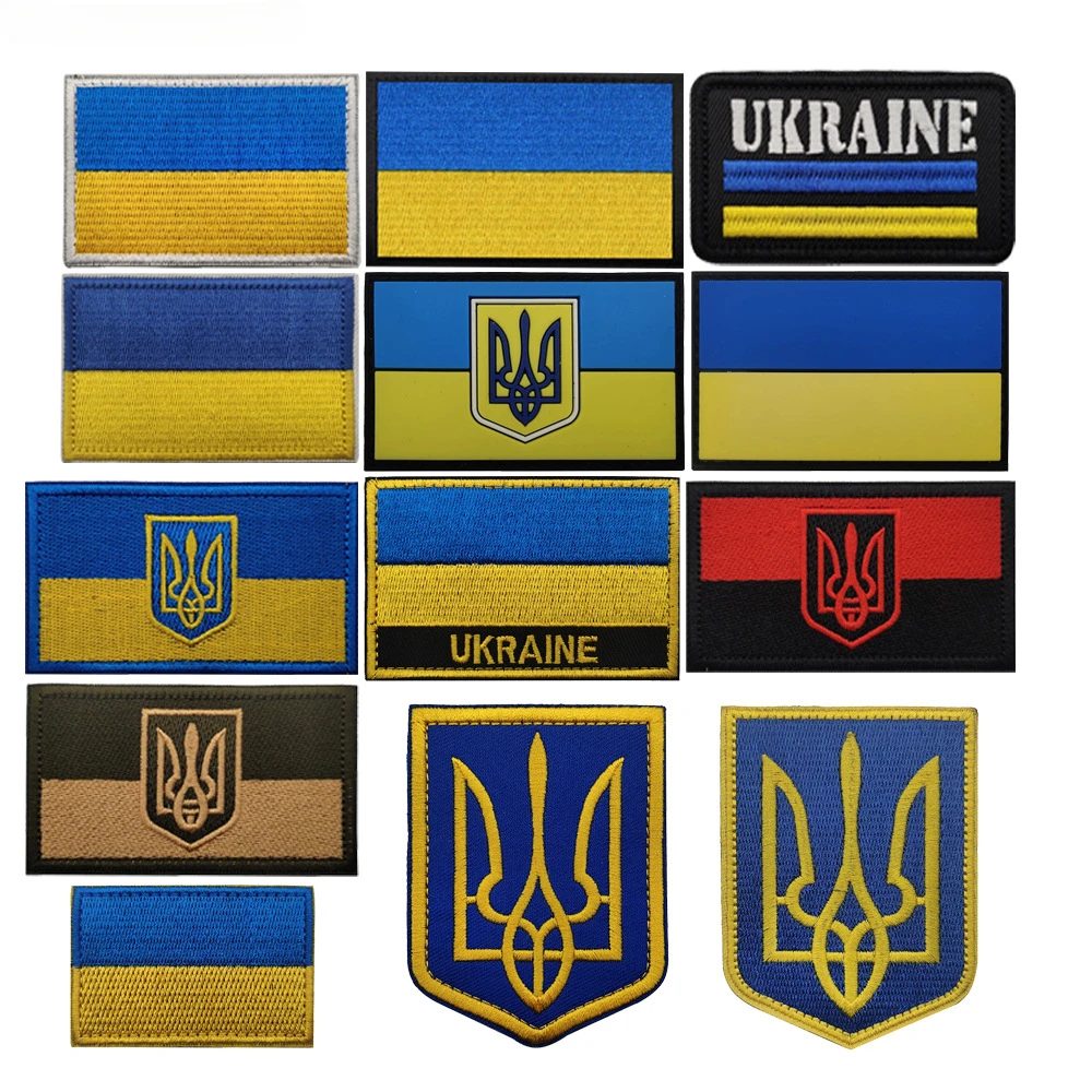 Ukraine Embroidered Patch UA National Emblem Shield Shape Badge Hook&Loop Tactical Armband Backpack Clothing Stickers