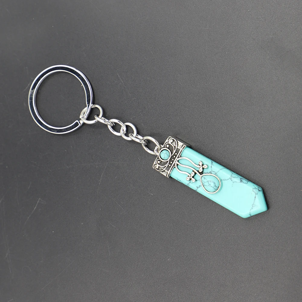 Creative Natural Arrow Keychain Quadrillic Pyramid Crystal Inset Turquoise Fashion Sword Keyring Gift Accessories Wholesale 5Pcs