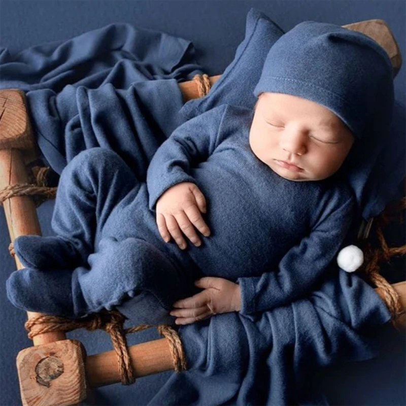 

2pcs/set Newborn Photography Knit Romper & Hat Set Soft & Breathable Clothing