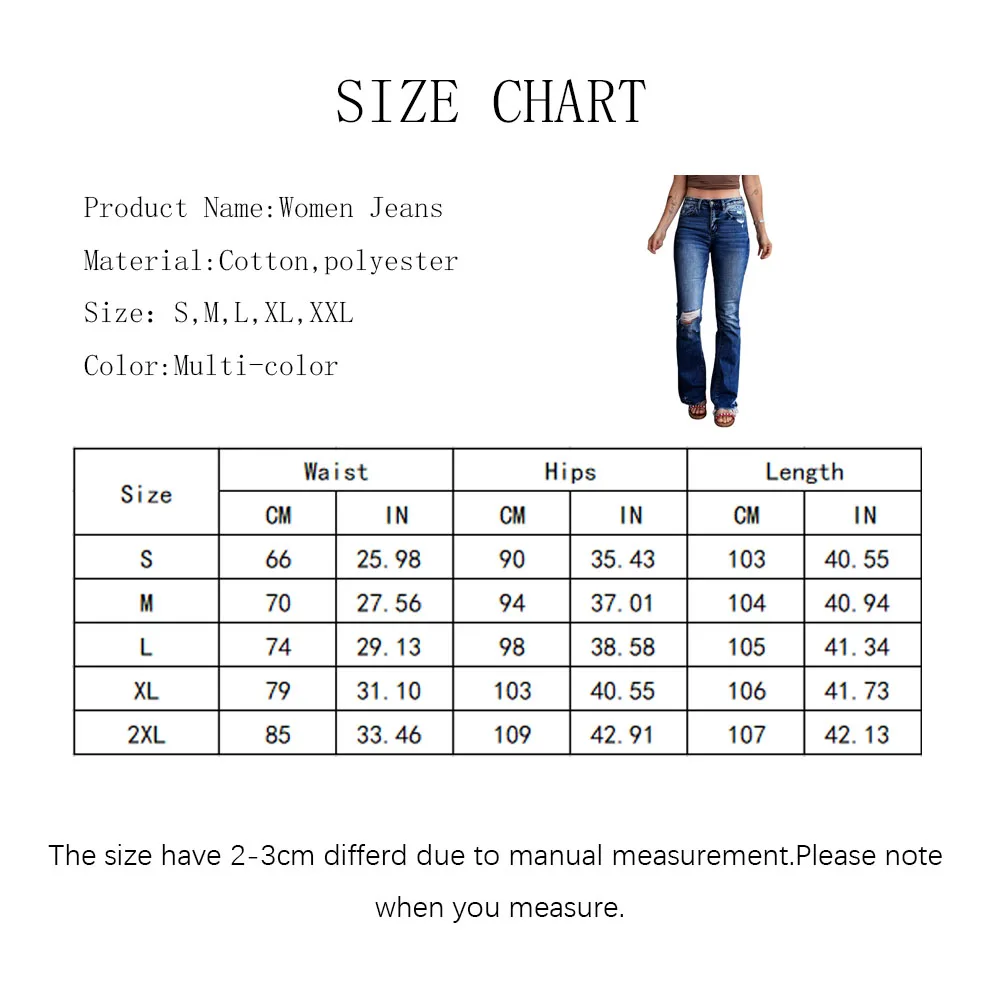 Women Bell Bottom Jeans High Waist Ripped Ladies Denim Pants Fashion Causal Hole Streetwear Flared Trousers Female bootcut jeans leather pants