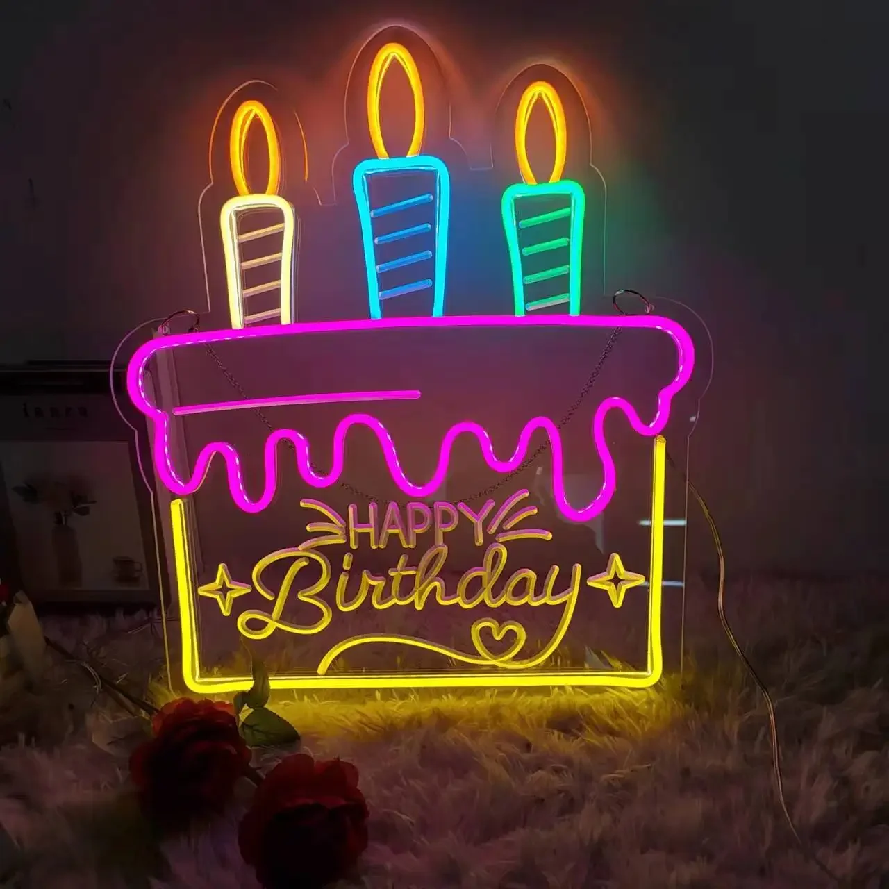 생일 축하 네온 LED 사인 조명, 벽 장식, 웨딩 파티 크라운, 헬로 네온 라이트, 웨딩 사인 선물