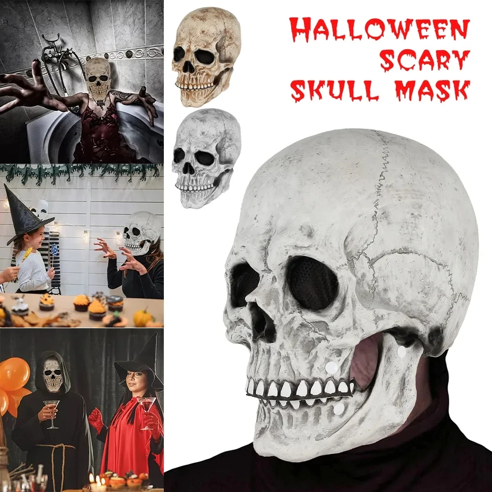 Halloween Mask Party Masks Horror Mask Movable Jaw Full Head Skull Mask for Party Decor