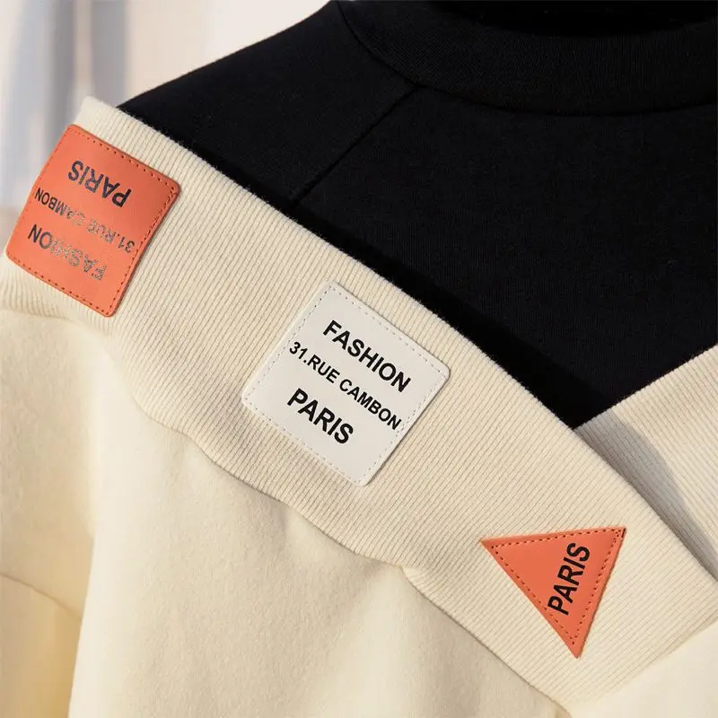 Fashion Casual Fake Two Pieces Contrast Color Pullovers Autumn Women's Korean Turtleneck Spliced Sweatshirts Female Clothing