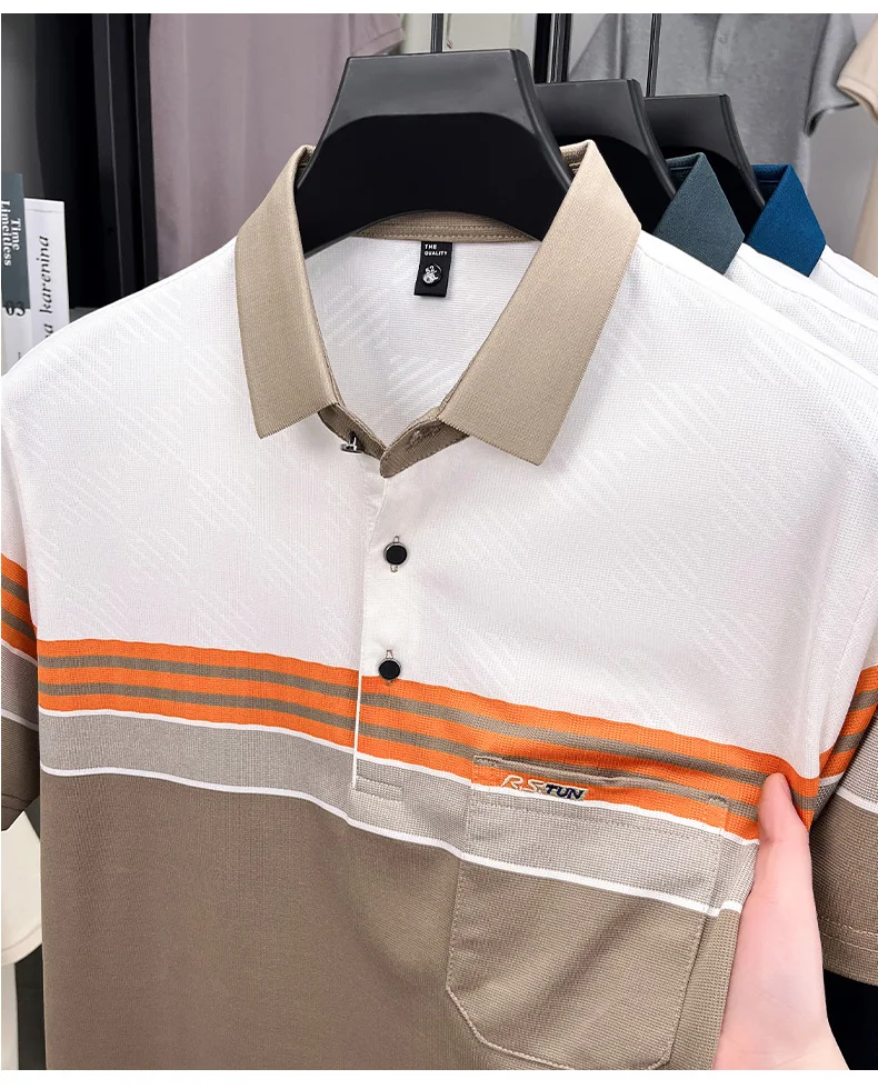 Fashion luxury short sleeve polo shirt summer new brand embroidered pocket trend striped color blocked T-shirt men's clothing 18 S0dac0f6b3bbe49c29e16ffede16e0cd6O