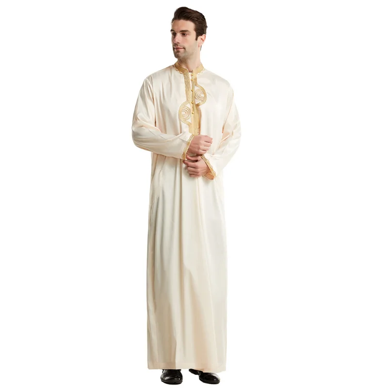 

Muslim Mens Robe Kaftan Dress Abaya Arab Long Sleeve Clothing Islamic Ropa Thobe Jubba Saudi Gown Masculina Dress Middle East