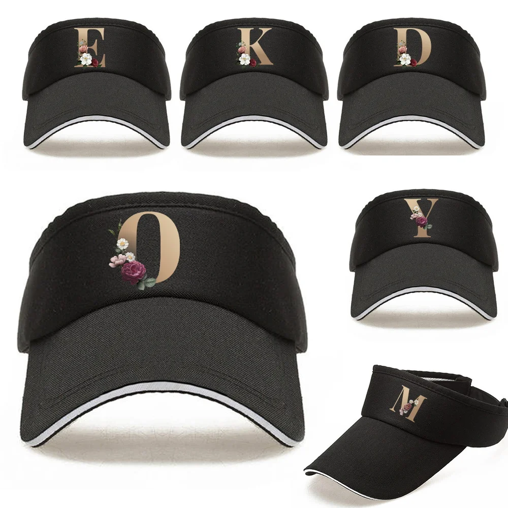 

Women's Summer UV-proof Breathable Adjustable Visors Men Sport Golf Baseball Caps Gold Letter Print Sun Hat Tennis Empty Top Cap
