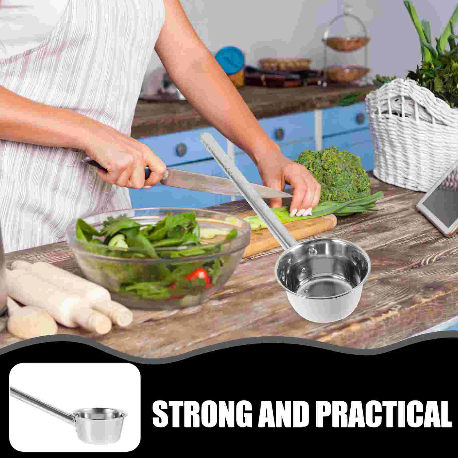 2 Pcs Spoons Long Handle Kitchen Soup Spoon Food Serving Spoon Stainless Steel Ladle Water Scoop Hot Pot Silver