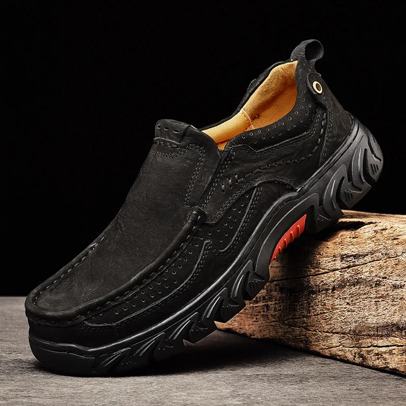 Luxury Brand Men Casual Shoes Breathable Genuine Leather Loafers New Fashion Male Hiking Flats Handmade Retro Leisure Moccasins 3