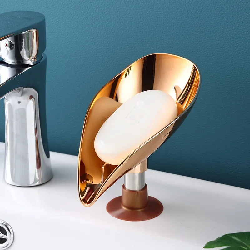 

Luxury Golden Leaf Shape Soap Box Drain Soap Holder Box Nordic Style Bathroom Accessories Toilet Laundry Soap Box Tray Gadgets