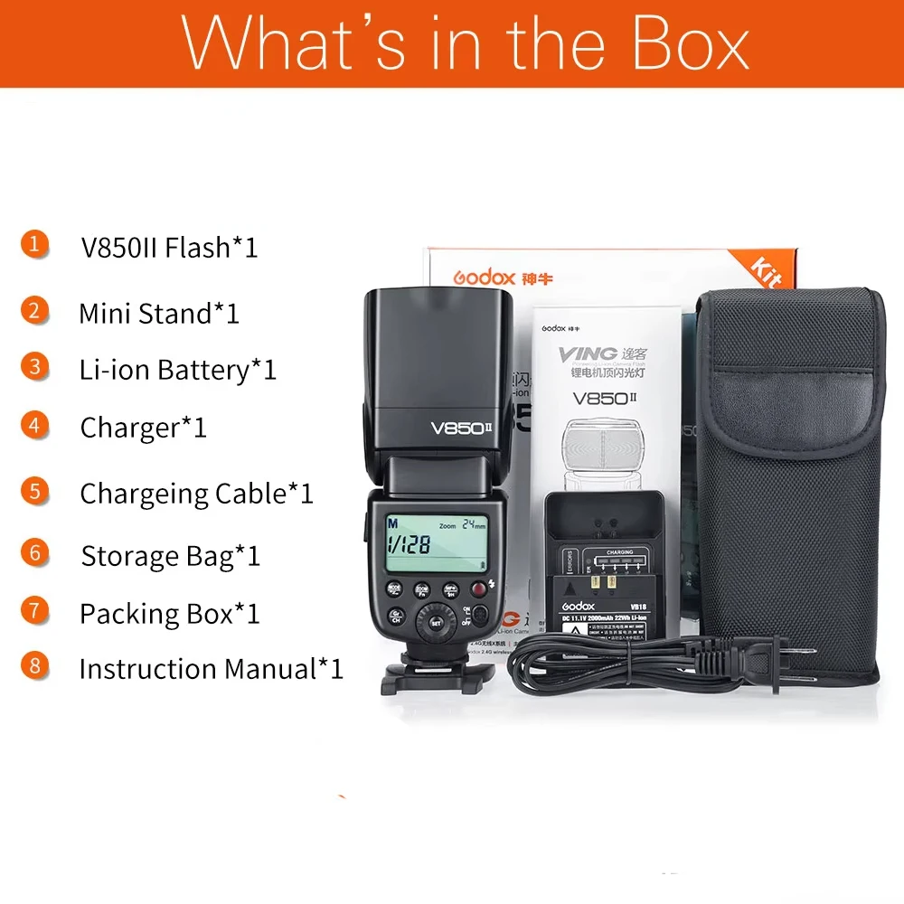 Godox V850II V850 Flash For Sony Canon Nikon Pentax Fuji Olympus Panasonic GN60 2.4G 1/8000s HSS 650 Full-Power Flashes 2000mAh Li-ion Battery 1.5s Recycle Time Camera Speedlight Speedlite (NO TTL - View #7