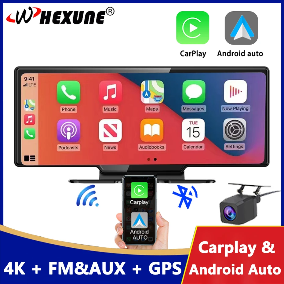 4K Car Dashboard Dvr Camera Carplay E Android Auto Wireless Miracast Dual Lens 2160P Videoregistratore Wifi Fm Aux Gps Navi Dash Cam