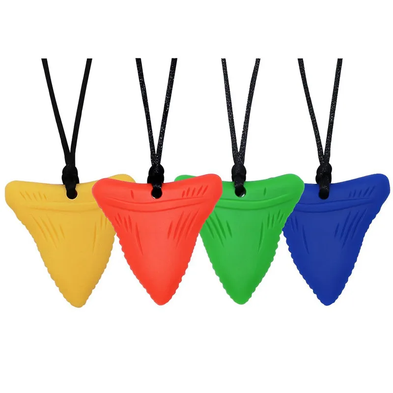 1 pz sensoriale masticare collana cartone animato gommoso bambini Silicone triangolo zanne giocattoli denti in Silicone per i bambini con accessori per l'autismo